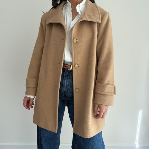 Ralph Lauren Wool Blend Car Coat Womens XL Camel Icon A Line Minimalist Luxury - Picture 3 of 16
